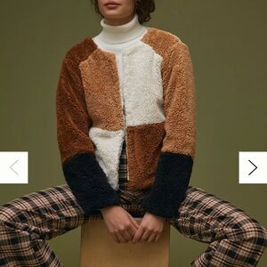 Anthropologie colorblocked Faux Fur jacket size medium New